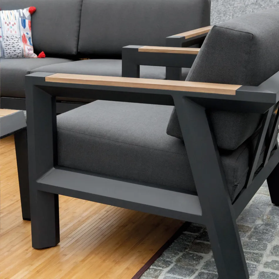 Udendørs lounge lavet af aluminium med detaljer i brasiliansk teak - Dagbog Viadurini