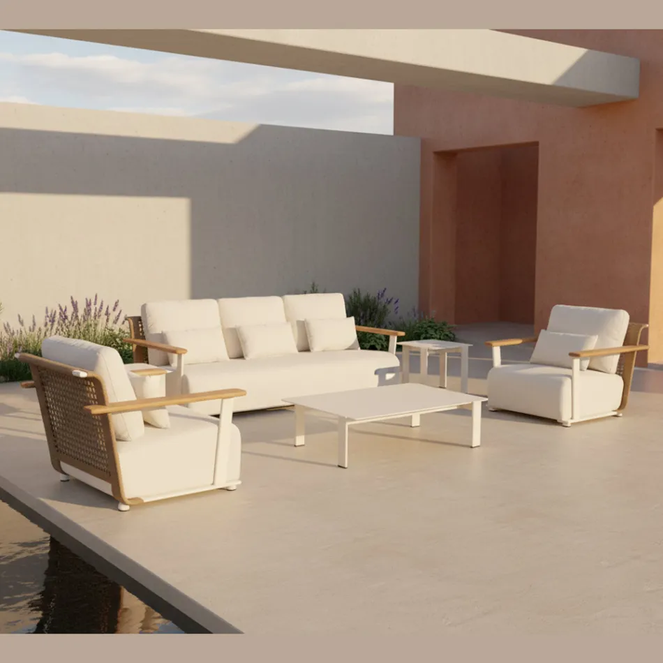 Havestue med sofa, 2 lænestole og sofabord - Montorio Viadurini