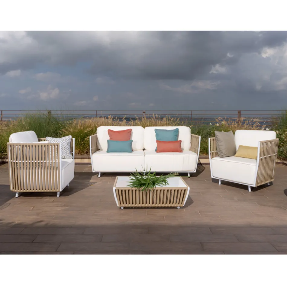 Havelounge i hvidt aluminium og stof - Eugene Viadurini