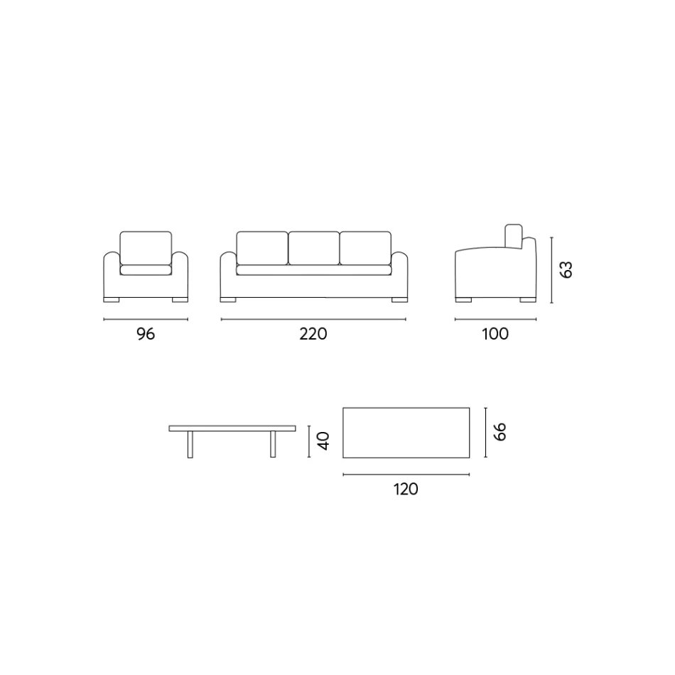 Rattan Garden Lounge med træ sofabord og hynder - Hugues Viadurini