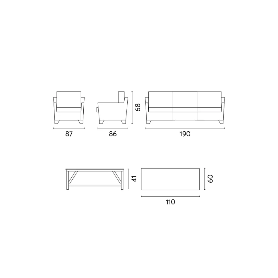 Udendørs lounge med mango træ sofabord og polycotton puder - Orlando Viadurini
