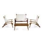 Stue i olieret akacietræ i naturlig farve og stof - Bottega Viadurini