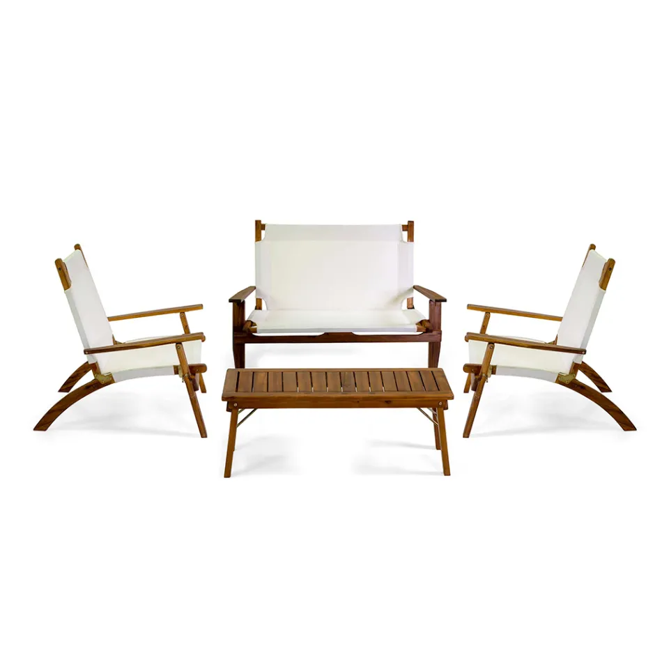 Stue i olieret akacietræ i naturlig farve og stof - Bottega Viadurini