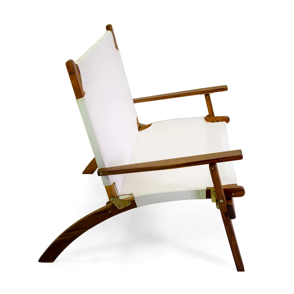 Stue i olieret akacietræ i naturlig farve og stof - Bottega Viadurini