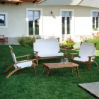 Stue i olieret akacietræ i naturlig farve og stof - Bottega Viadurini