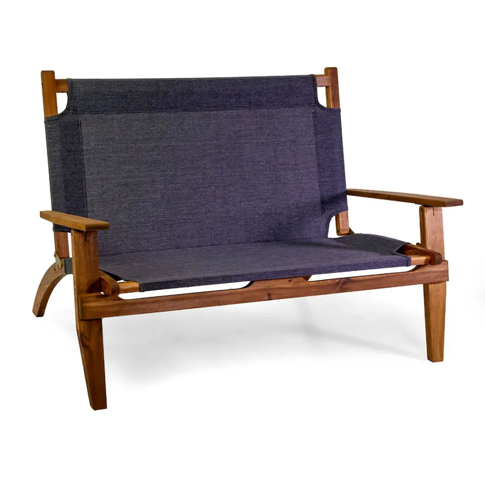 Stue i olieret akacietræ i naturlig farve og stof - Bottega Viadurini