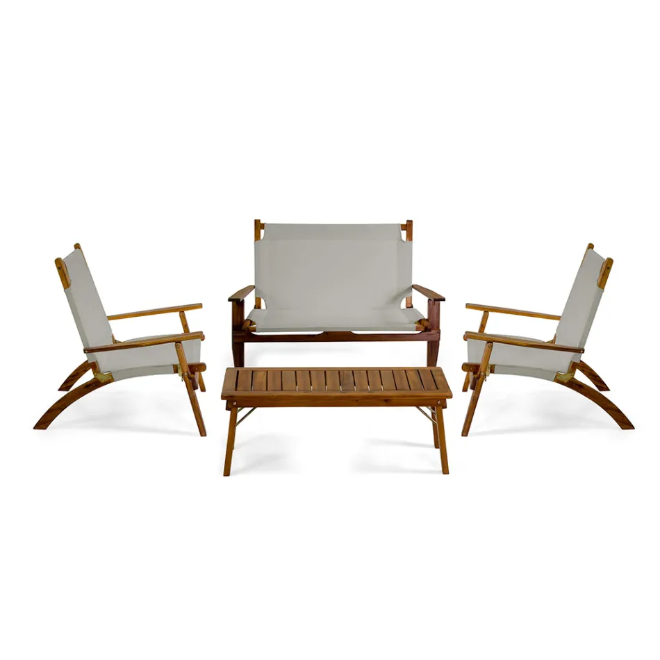 Stue i olieret akacietræ i naturlig farve og stof - Bottega Viadurini