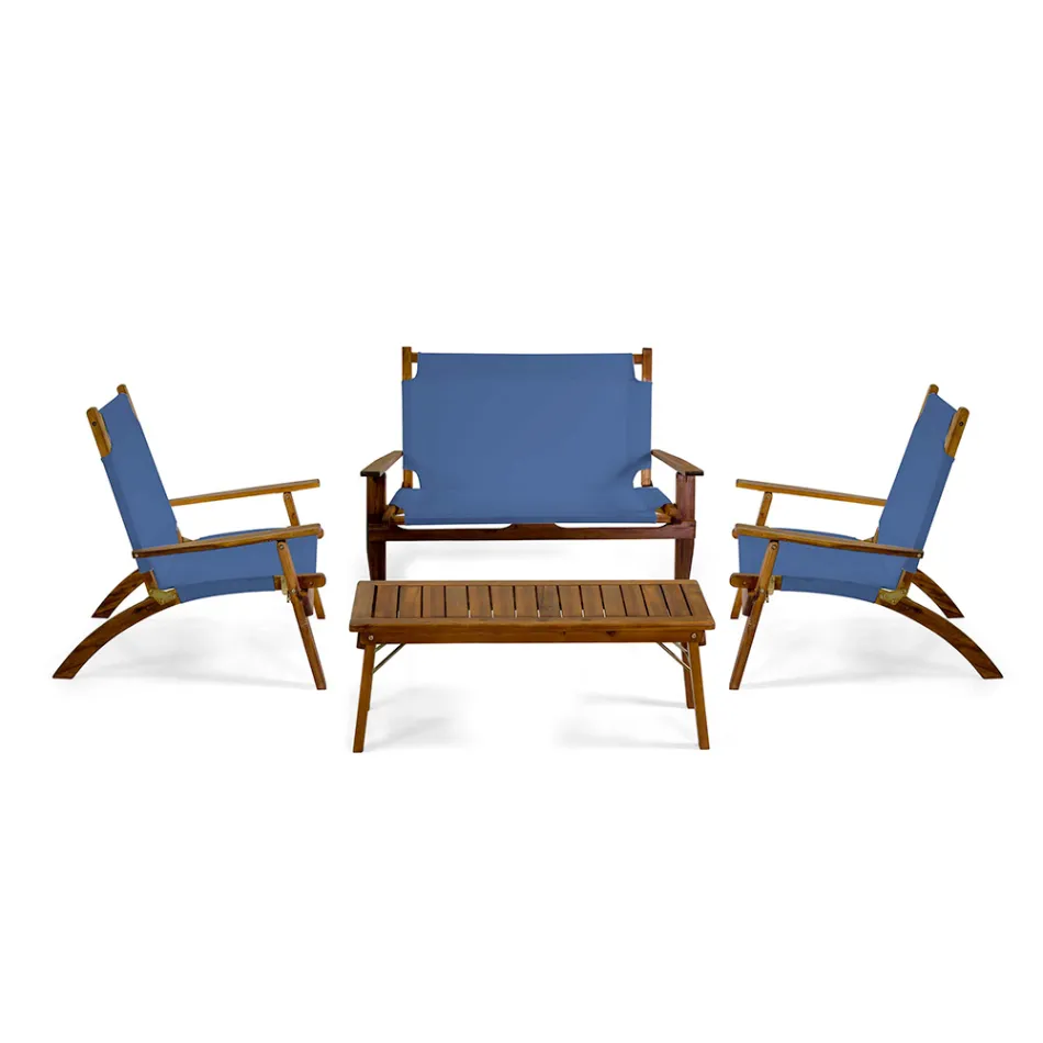 Stue i olieret akacietræ i naturlig farve og stof - Bottega Viadurini