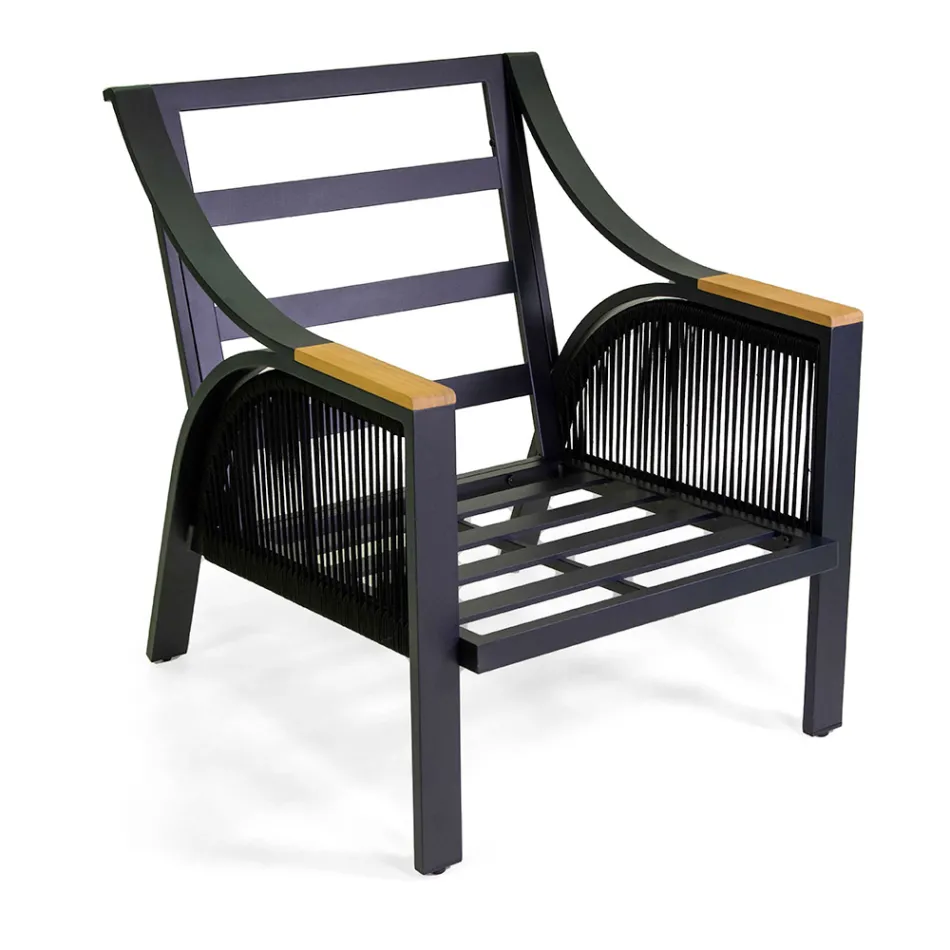 Stue lavet af aluminium med armlæn af brasiliansk teak - Dagbog Viadurini