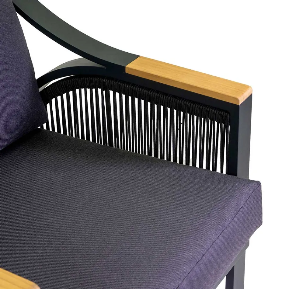 Stue lavet af aluminium med armlæn af brasiliansk teak - Dagbog Viadurini