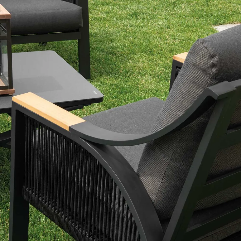 Stue lavet af aluminium med armlæn af brasiliansk teak - Dagbog Viadurini