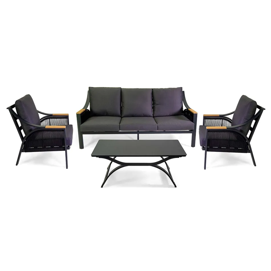 Stue lavet af aluminium med armlæn af brasiliansk teak - Dagbog Viadurini