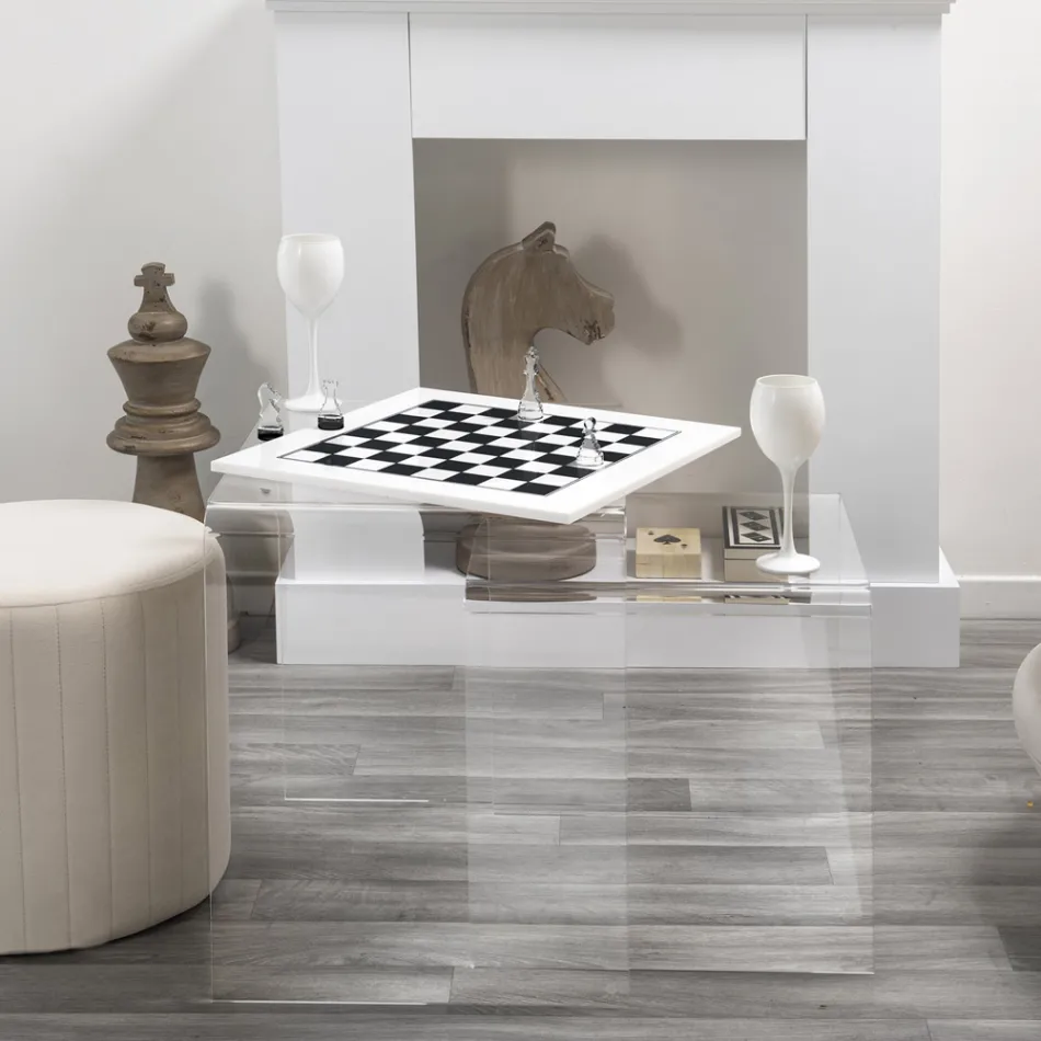 Moderne sort eller hvid plexiglas skakbræt lavet i Italien - skakmat Viadurini