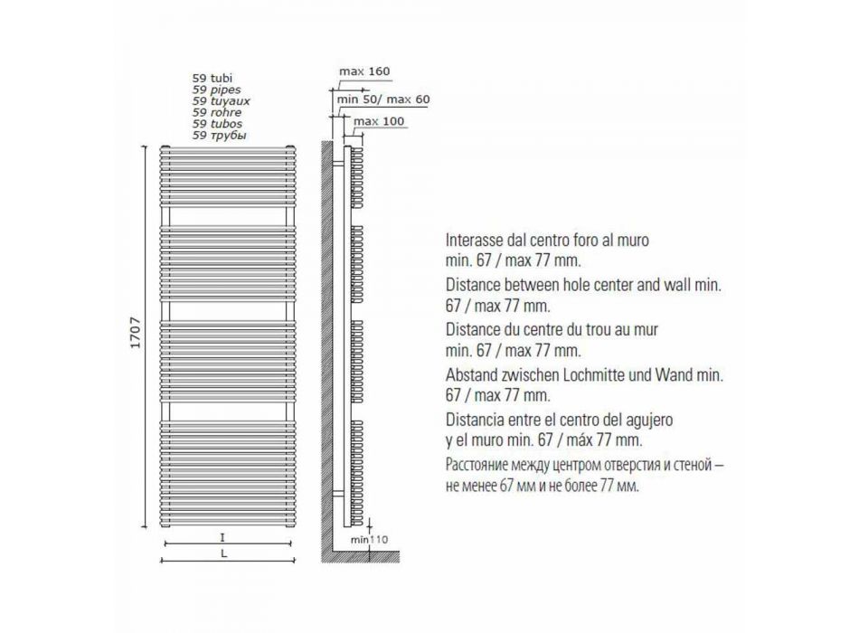 Lodret design Hydraulisk badeværelseshåndklædevarmer i stål 1013 W - Griffin Viadurini