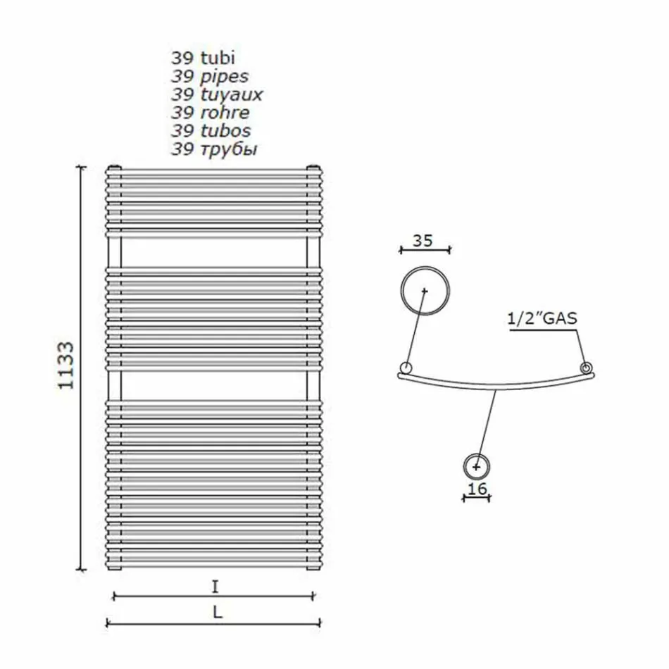 Lodret design Hydraulisk badeværelseshåndklædevarmer i stål 1013 W - Griffin Viadurini