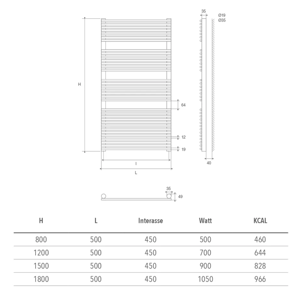 Rørformet håndklædevarmer i krom op til 1050 Watt Made in Italy - Benji Viadurini