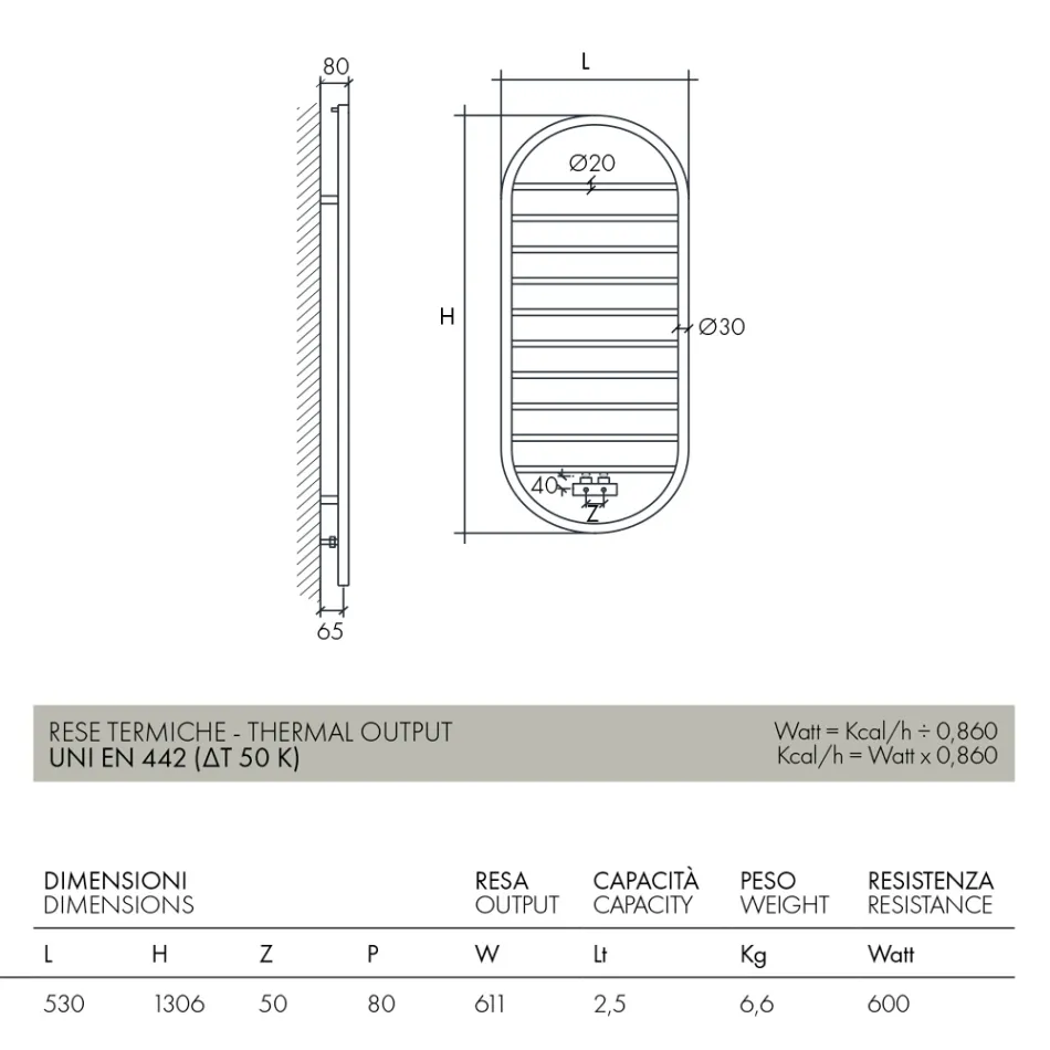 "Tutto Tondo Slim" Design håndklædevarmer i stål Fremstillet i Italien - Glat Viadurini