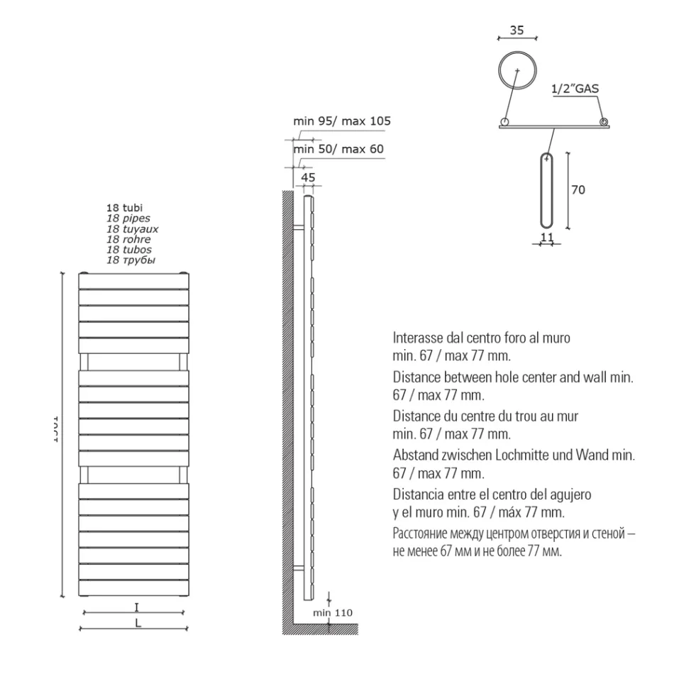 Hydraulisk håndklædevarmer i sort kulstofstål lavet i Italien - Carezza Viadurini