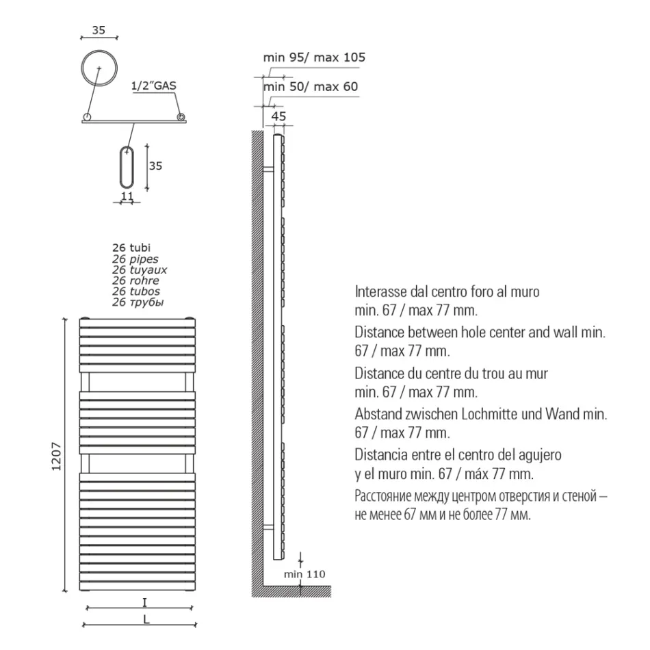 Hydraulisk håndklædevarmer i kulstofstål okker Fremstillet i Italien - Tepore Viadurini