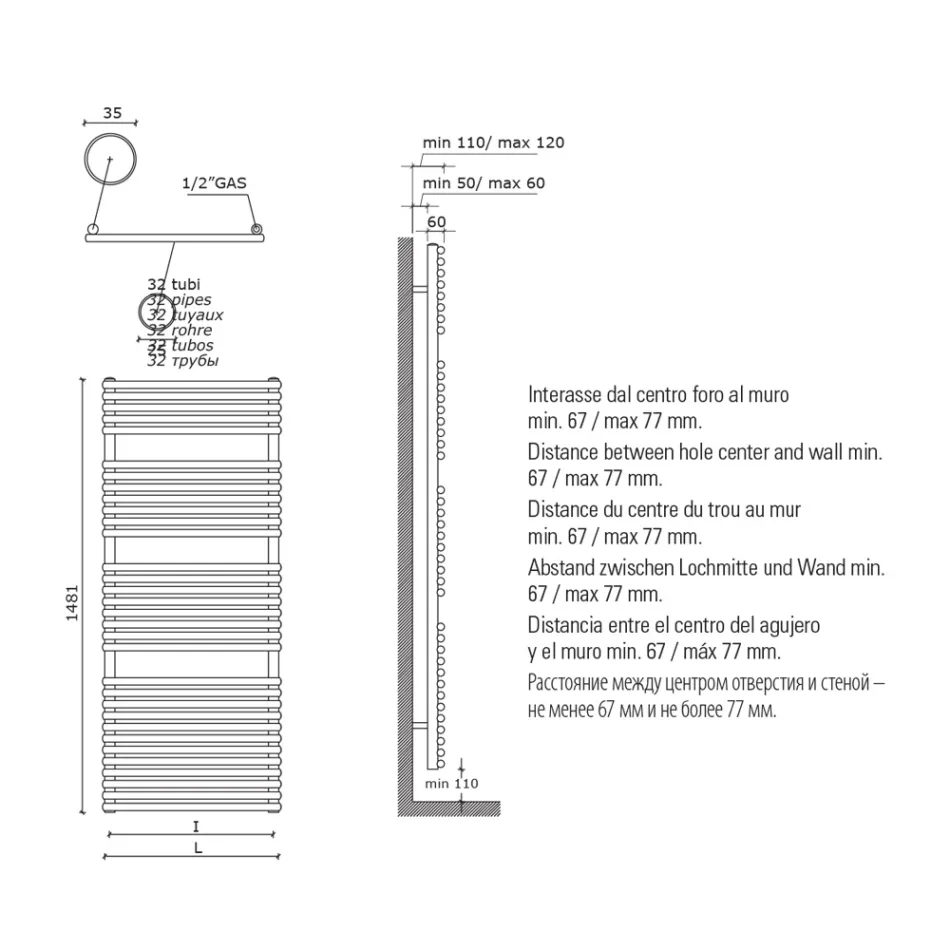 Hydraulisk håndklædevarmer i kulstofstål Rust lavet i Italien - Coccola Viadurini