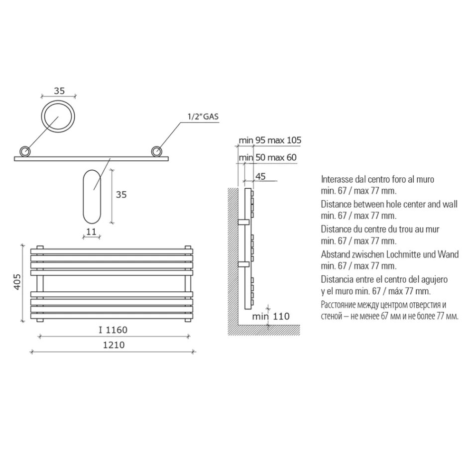 Hydraulisk håndklædevarmer i kulstofstål Rust Matt Made in Italy - Fiaccole Viadurini
