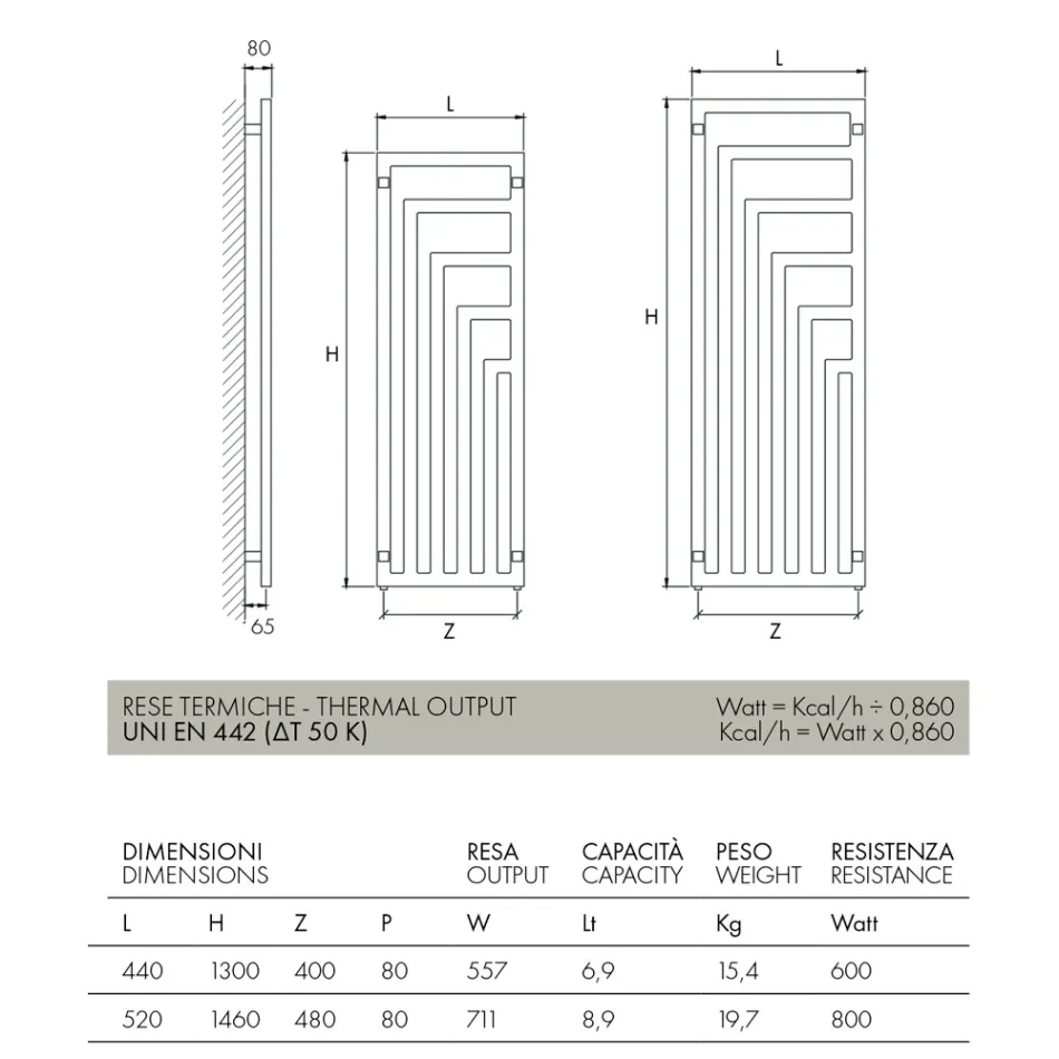 Hydraulisk håndklædevarmer i stål med moderne design lavet i Italien - Potentia Viadurini