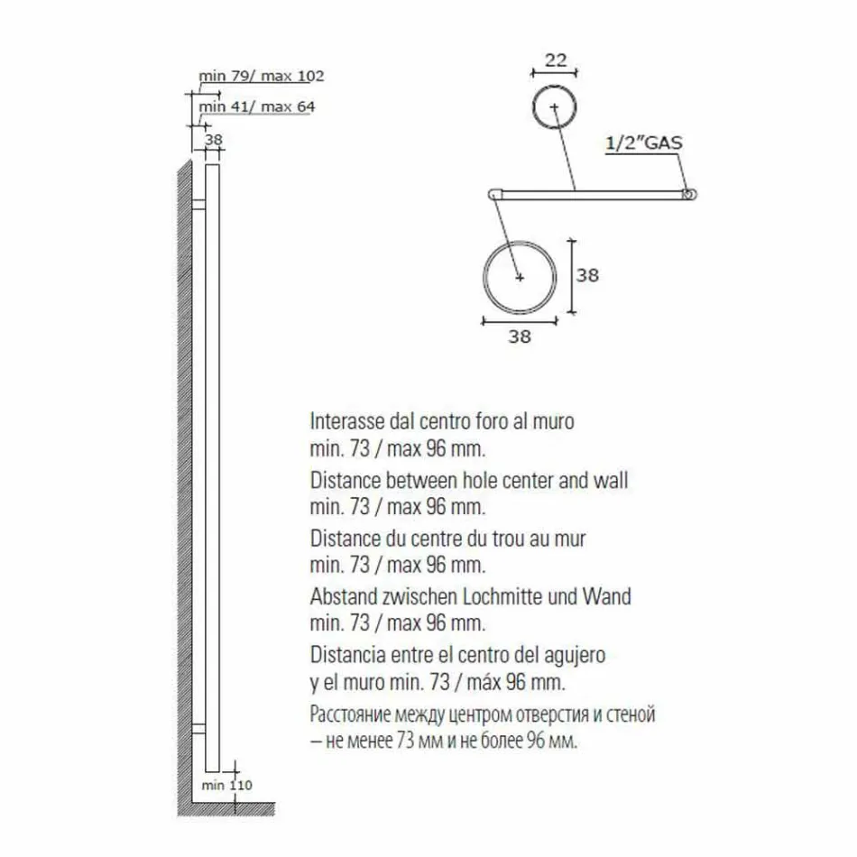 Vægmonteret håndklædevarmer i rustfrit stål til badeværelse, 2 størrelser 391 W - Italo Viadurini