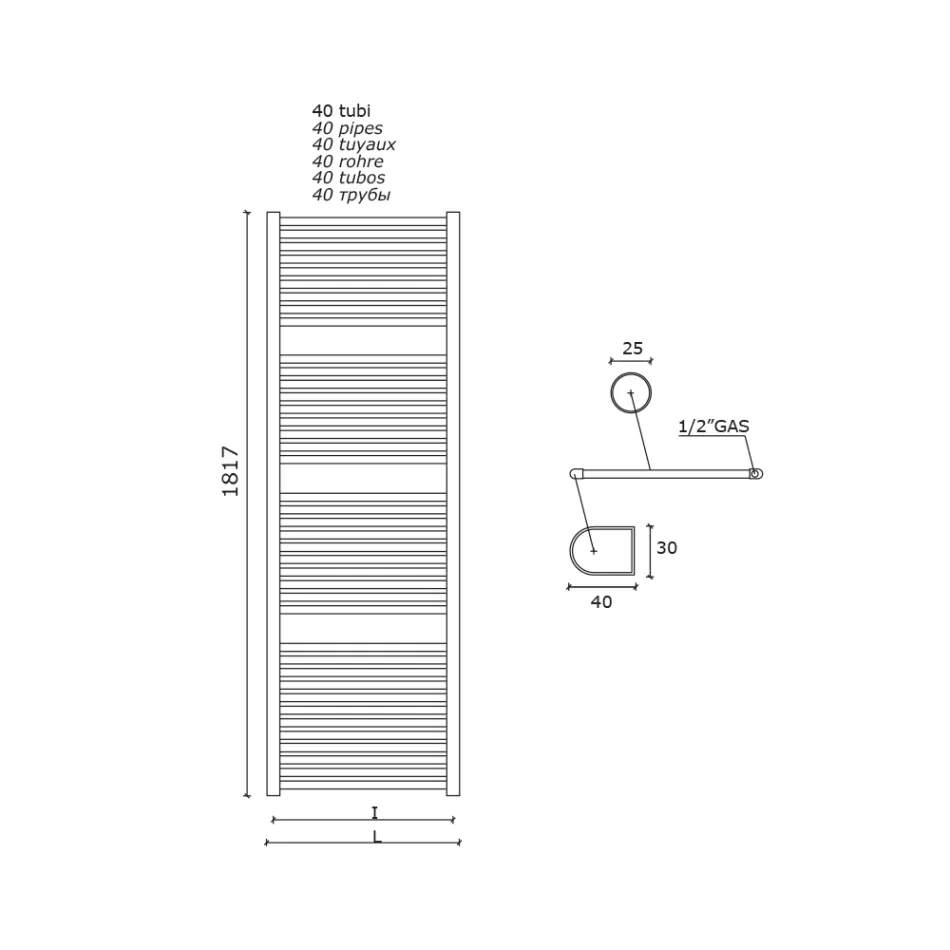 Enkelt hydraulisk håndklædevarmer i kulstofstål Rust lavet i Italien - Alan Viadurini