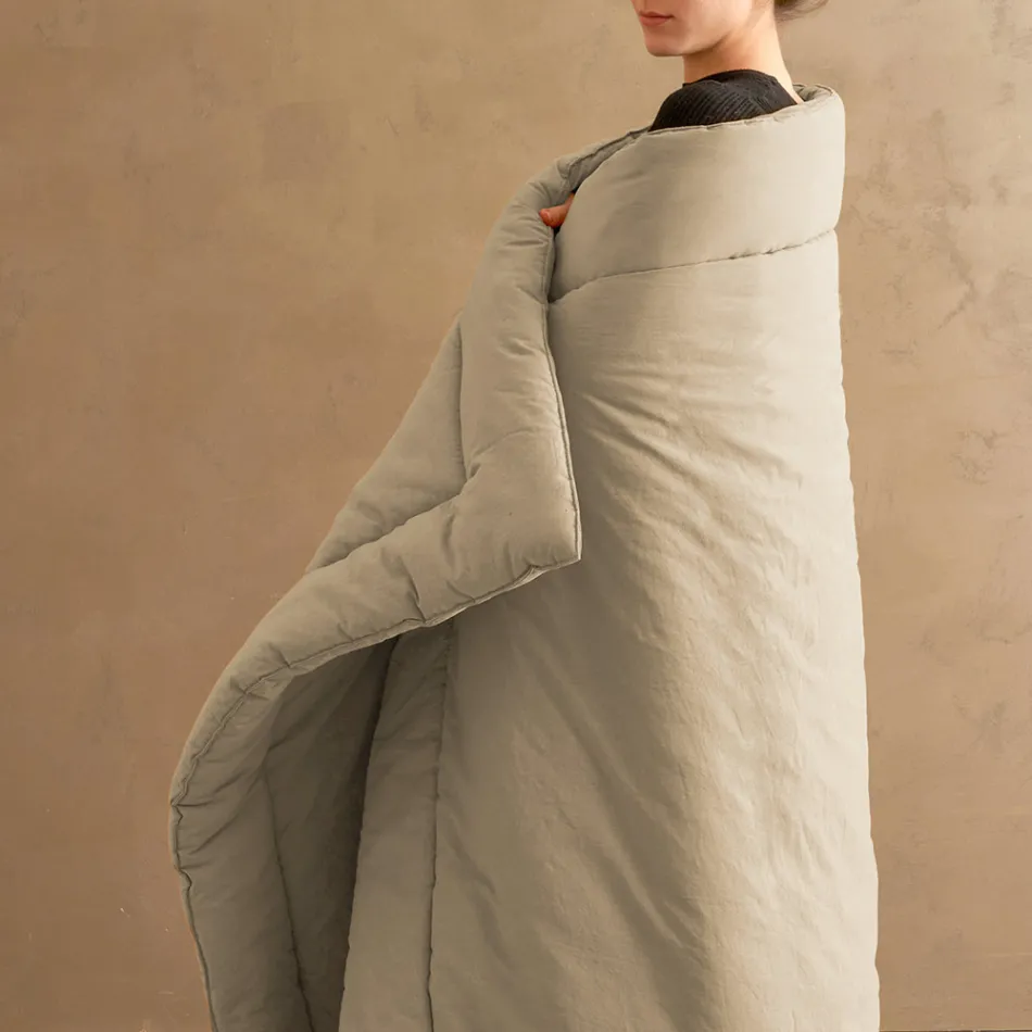 350 gr/m2 Dobbeltsengsvarmer i ren beklædningsfarvet bomuld - delikatesse Viadurini