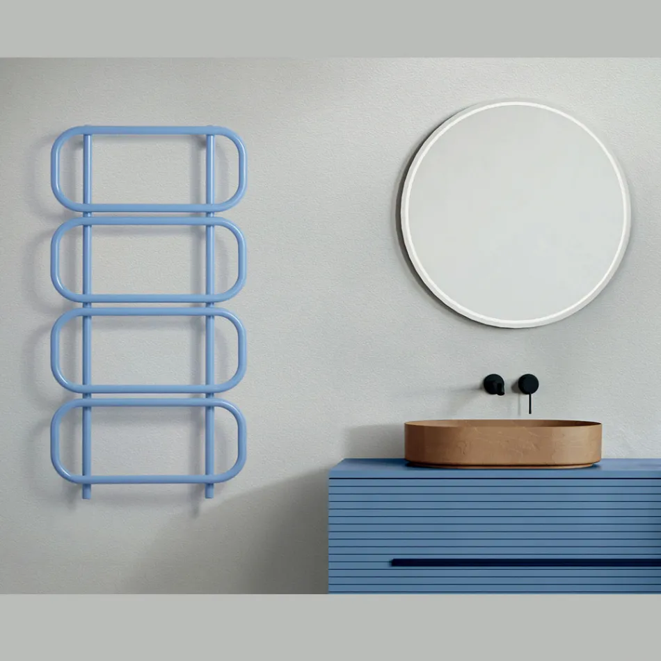 Elektrisk håndklædevarmerstige i farvet fladt stål lavet i Italien - kæde Viadurini