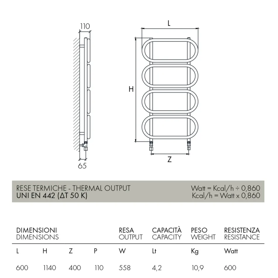 Rund farvet stål hydraulisk håndklædevarmer stige lavet i Italien - kæde Viadurini