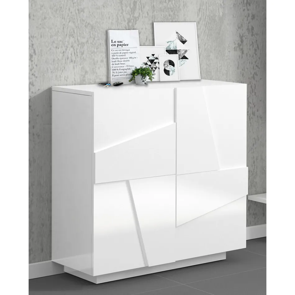 Højt eller lavt skostativ i bæredygtigt trædesign med 2 eller 4 døre - Fjona Viadurini