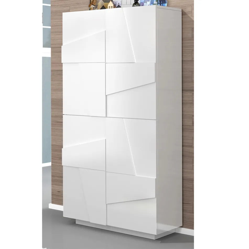 Højt eller lavt skostativ i bæredygtigt trædesign med 2 eller 4 døre - Fjona Viadurini