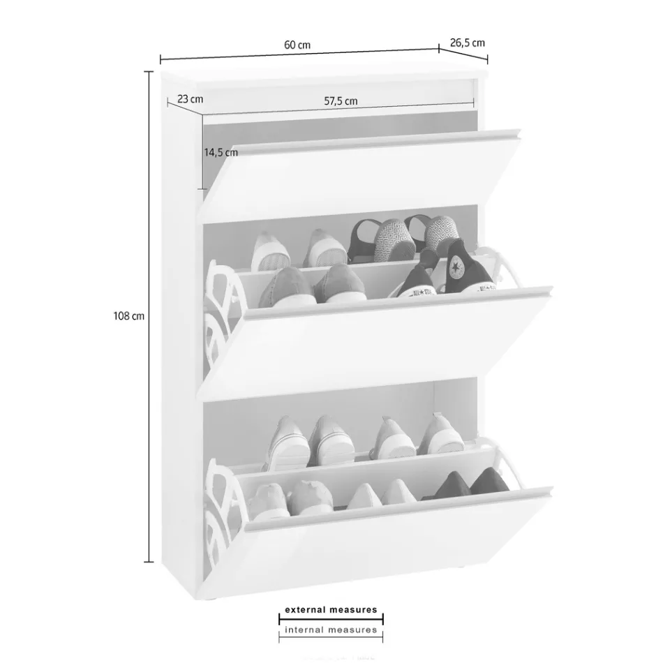 Skoskab hvid eller antracit 3 døre Bæredygtigt trædesign - Emanuelito Viadurini