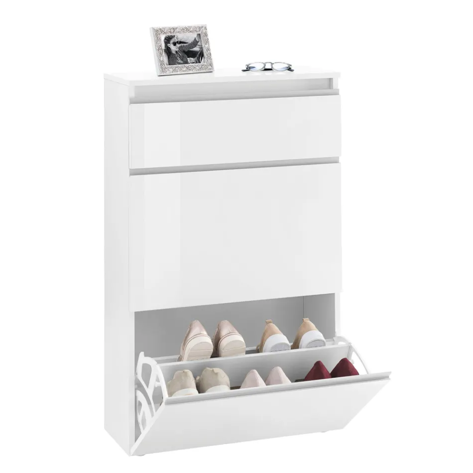 Skoskab hvid eller antracit 3 døre Bæredygtigt trædesign - Emanuelito Viadurini