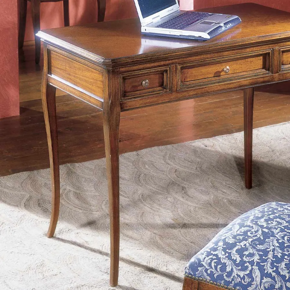 Skrivebord med 3 skuffer i Bassano Wood France Made in Italy - Adon Viadurini