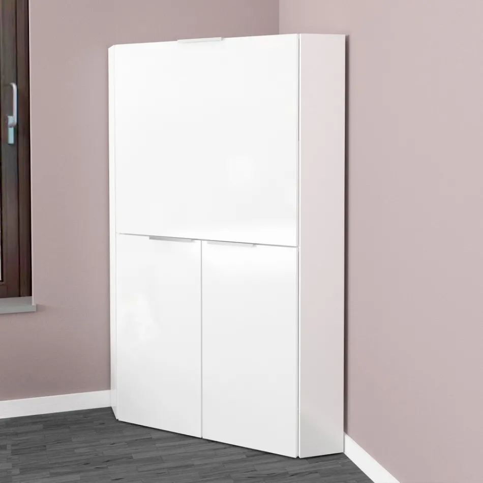 Hvidt moderne hjørneskrivebord i poleret træ italiensk design - Ghero Viadurini