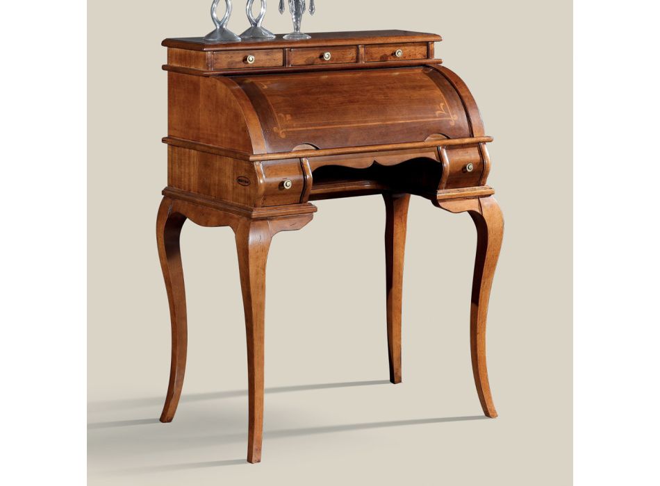 Klassisk skrivebord 5 skuffer i træ og indlæg lavet i Italien - Hastings Viadurini