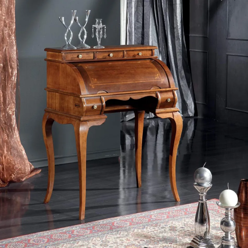 Klassisk skrivebord 5 skuffer i træ og indlæg lavet i Italien - Hastings Viadurini