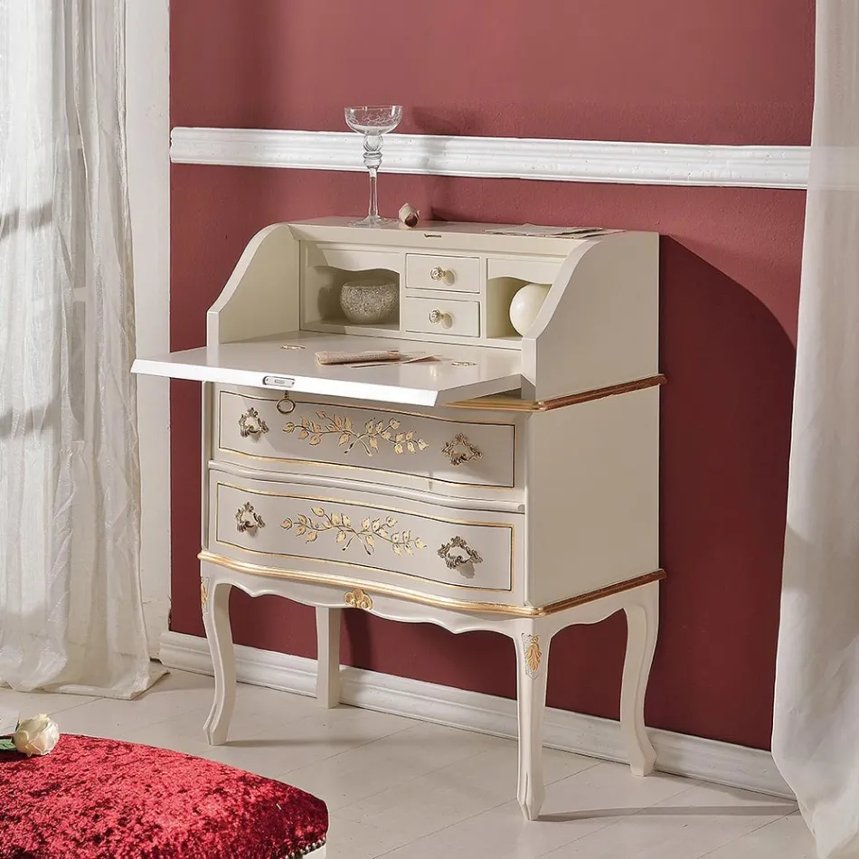 Klassisk træskrivebord med klap og skuffer lavet i Italien - Elegant Viadurini