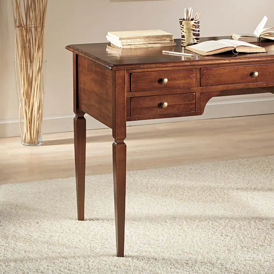 Skrivebord med 5 skuffer i massivt træ Made in Italy - Fontus Viadurini