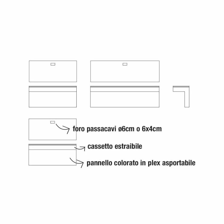 Vægbord i melamin og metal med skuffe fremstillet i Italien - silicium Viadurini
