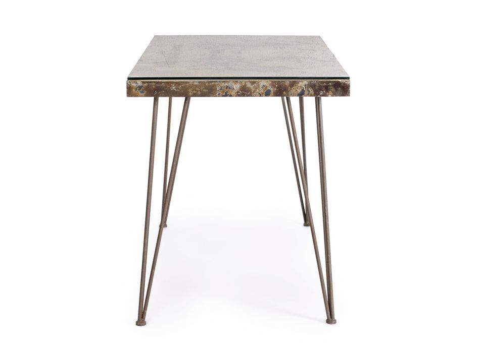 Skrivebord i stål og Mdf med industriel vintage dekoreret glas - Mundial Viadurini