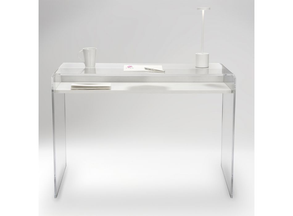 Gennemsigtigt plexiglasbord med design træhylde - Carducci Viadurini