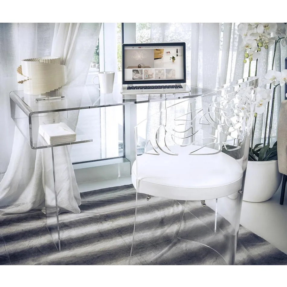 Transparent plexiglas skrivebord med hylde lavet i Italien - Studiorum Viadurini