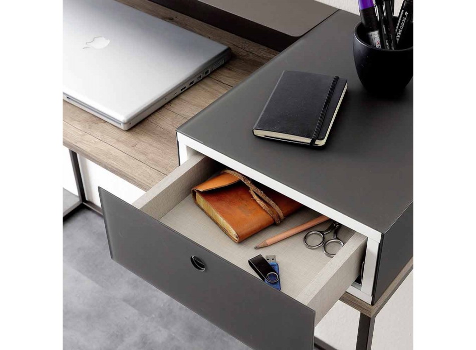 Moderne skrivebord i metal og melamin med skuffe fremstillet i Italien - Iridio Viadurini