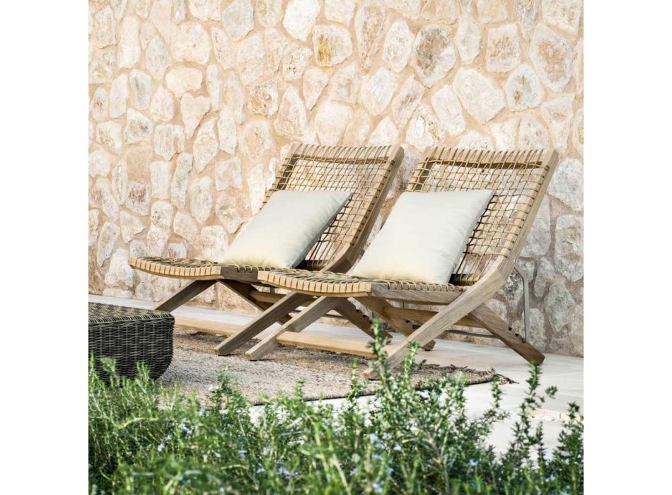 Sammenklappelig udendørs liggestol i teak og WaProLace med pude Made in Italy - Oracle Viadurini