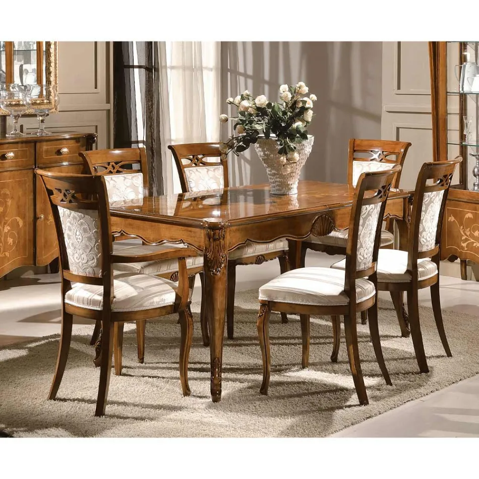 Klassisk polstret stol i valnød eller hvidt træ lavet i Italien - Caligola Viadurini