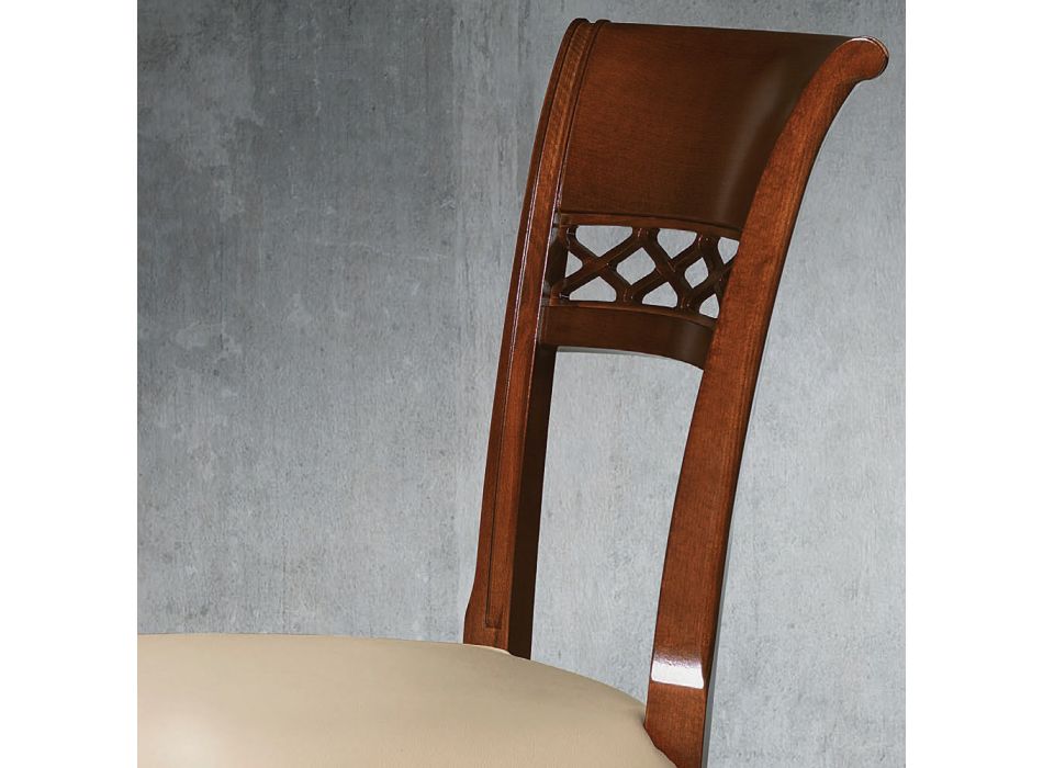 Klassisk stol i bøgetræ med dekoreret ryg og Ecoleather - Milissa Viadurini