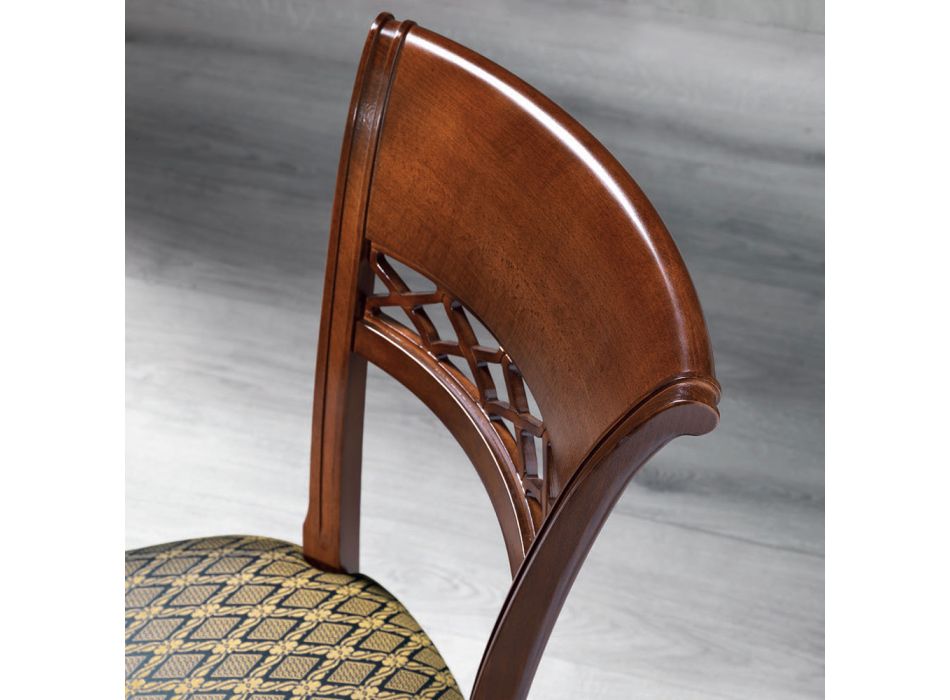 Klassisk stol i bøgetræ med dekoreret ryg og stof - Milissa Viadurini